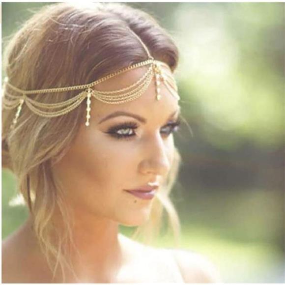 Denifery Gold Rhinestone Wedding Bridal Prom Bohemian Boho Grecian Head Chain Ha